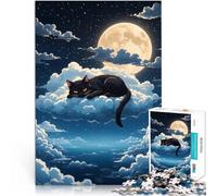 Puzzle da 1000 pezzi per adolescenti Gatto Nero Nuvola Luna giochi divertenti per famiglie con pezzi completamente interconnessi di forma casuale 38x26cm
