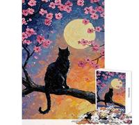 Puzzle da 1000 pezzi per adolescenti: Gatto nero sotto la luna piena Gioco interattivo sfida impegnativa giocattolo educativo per migliorare l'amore tra le coppie (38x26cm)