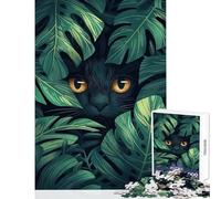 Puzzle da 1000 pezzi per adolescenti Gatto nero tra foglie tropicali Giocattolo Decorazione da parete Regalo per compleanni Gioco per famiglie Allena il tuo cervello e le tue mani Dimensioni 50x75cm