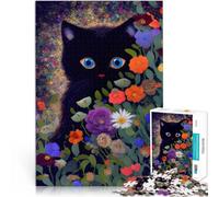 Puzzle da 1000 pezzi per adolescenti Gatto nero tra i fiori Sfida di gioco educativo giocattolo perché è ideale come regalo per tutta la famiglia 75x50cm