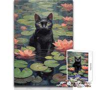 Puzzle da 1000 pezzi per adolescenti Gatto nero tra le ninfee Ideale passatempo tranquillo al chiuso Giocattolo di precisione superiore Dimensioni 38x26cm