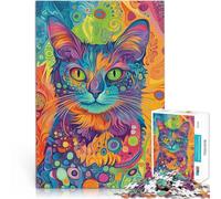 Puzzle da 1000 pezzi per adolescenti Gatto psichedelico astratto Difficile e sfidante con pezzi completamente interconnessi di forma casuale 52x38cm