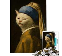 Puzzle da 1000 pezzi per adolescenti Gatto Smudge con orecchino di perla - Vermeer Meme Art Sfida di intelligenza Giocattolo avvincente Giochi rilassanti Decorazione murale Ottimo regalo e giocattolo