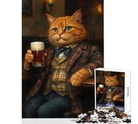Puzzle da 1000 pezzi per adolescenti gatto soriano arancione in un pub che tiene una birra giocattolo educativo regalo per compleanni gioco impossibile difficile e impegnativo dimensioni 50x75cm