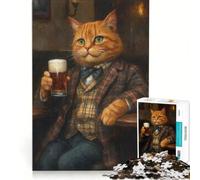 Puzzle da 1000 pezzi per adolescenti: Gatto soriano arancione in un pub con una birra in mano gioco divertente allena la mente e la mano migliora l'amore tra le coppie 38x52cm