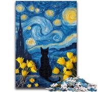 Puzzle da 1000 pezzi per adolescenti Gatto sotto il cielo stellato per età 14 anni e oltre Giocattolo educativo intellettuale decomprimente Ottimo regalo 50X75CM
