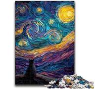 Puzzle da 1000 pezzi per adolescenti Gatto sotto il cielo stellato Puzzle per adolescenti, interessante riduzione dello stress Interazione genitore-figlio (38x26cm)
