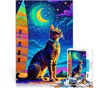 Puzzle da 1000 pezzi per adolescenti Gatto sotto una luna crescente e un obelisco Giocattoli educativi Migliorare l'amore tra le coppie 38x26cm