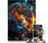 Puzzle da 1000 pezzi per adolescenti Gatto spaziale astronauta giochi divertenti per famiglie con poster abbinato e foglio di quiz 75x50cm