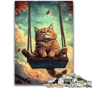 Puzzle da 1000 pezzi per adolescenti, gatto su un'altalena, puzzle per adolescenti, gioco a quiz, decorazione da parete, regali unici per compleanno e Natale (75x50cm)