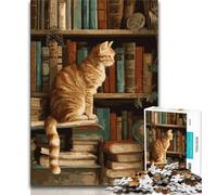 Puzzle da 1000 pezzi per adolescenti Gatto sulla libreria, aiuta il cervello a esercitare i giocattoli avvincenti per coltivare la pazienza Collezione di artisti, belle arti (38x26cm)
