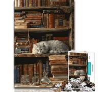 Puzzle da 1000 pezzi per adolescenti Gatto sulla libreria, aiuta il cervello ad allenarsi Giocattoli avvincenti per coltivare la pazienza Decorazione perfetta (38x26cm)