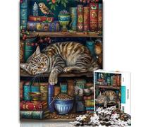 Puzzle da 1000 pezzi per adolescenti Gatto sulla libreria giochi educativi decorazione per la casa regalo di compleanno regali arte murale 26x38cm