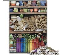 Puzzle da 1000 pezzi per adolescenti "Gatto sulla libreria", per gioco educativo, giocattolo, decorazione unica per la casa e regali (dimensioni 50x75cm)