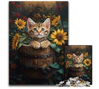 Puzzle da 1000 pezzi per adolescenti Gatto tra i girasoli Puzzle in legno Giochi Giocattoli Regalo, Rafforza l'amore tra le coppie per età 14+ 50X75CM