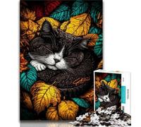 Puzzle da 1000 pezzi per adolescenti Gatto tra le foglie cadute giochi educativi decorazione per la casa regalo di compleanno regali arte murale 26x38cm