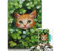 Puzzle da 1000 pezzi per adolescenti Gatto tra le foglie verdi Puzzle per adulti 1000 pezzi, per la decorazione della casa per età 14 anni in su 50x75cm