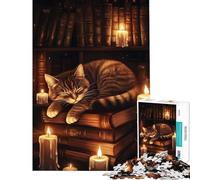 Puzzle da 1000 pezzi per adolescenti gatto tranquillo in un'atmosfera da libro puzzle per adulti giochi rilassanti taglio di precisione ideale per compleanni e Natale (dimensioni 50x75cm)