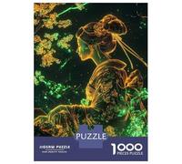 Puzzle Da 1000 Pezzi Per Adolescenti Geisha Bloom Neon Japanese Cherry Blossom Puzzle Per Adulti Giochi Rilassanti Regalo Di Compleanno Regali Per Amici E Familiari 70x50cm/1000pcs