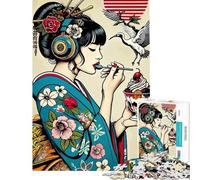 Puzzle da 1000 pezzi per adolescenti geisha con cuffie che mangiano un dessert puzzle per adulti gioco per famiglie migliora la memoria ideale come regalo per tutta la famiglia (dimensioni 50x75cm)