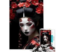 Puzzle da 1000 pezzi per adolescenti Geisha con fiori rossi e trucco sfida per l'intelligenza giocattolo avvincente gioco rilassante per tutta la famiglia opera d'arte regalo (dimensioni 38x52cm)