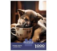 Puzzle Da 1000 Pezzi Per Adolescenti German Shepherd Coffee Pup Puzzle Per Adolescenti Giocattolo Decorazione Da Parete Regali Per Donne Regalo Di Compleanno, Regali, 38x26cm/1000pcs