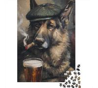 Puzzle Da 1000 Pezzi Per Adolescenti German Shepherd with Beer Puzzle Per Adulti Giochi Divertenti Migliora La Memoria Regali Unici Per Compleanni E Occasioni Speciali 70x50cm/1000pcs