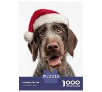 Puzzle Da 1000 Pezzi Per Adolescenti German Wirehaired Pointer Dog with Santa Hat Portrait Puzzle Giochi Rilassanti Analisi E Logica Riduzione Dello Stress Regali 70x50cm/1000pcs
