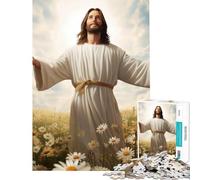 Puzzle da 1000 pezzi per adolescenti Gesù in un campo di margherite Giocattolo educativo gioco impossibile per divertimento in famiglia regalo per compleanni (dimensioni 38x52cm)