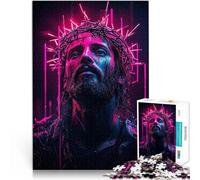 Puzzle da 1000 pezzi per adolescenti Gesù nelle luci al neon Allena il tuo cervello e le tue mani Lista dei desideri con Babbo Natale 70x100cm