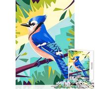 Puzzle da 1000 pezzi per adolescenti ghiandaia azzurra stilizzata in una foresta colorata decorazione per la casa giocattoli regalo per compleanni giochi educativi ogni pezzo è unico - 38x52cm