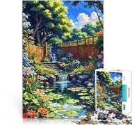 Puzzle da 1000 pezzi per adolescenti Giardino delle cascate Gioco intellettuale giocattolo con poster abbinato e foglio di quiz 75x50cm