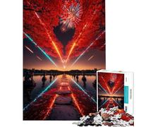Puzzle da 1000 pezzi per adolescenti giardino giapponese con fuochi d'artificio e neon puzzle per adulti gioco rilassante decorazione murale sfida educativa (dimensioni 50x75cm)