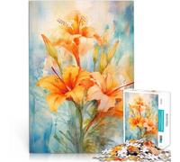 Puzzle da 1000 pezzi per adolescenti Gigli arancioni acquerellati Gioco rompicapo Attività divertenti a casa, regali di compleanno, regali di viaggio, 38x26cm