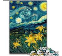 Puzzle da 1000 pezzi per adolescenti, gigli gialli nel cielo notturno, antistress con pezzi completamente incastrati di forma casuale per ragazzi dai 14 anni in su dimensioni 50x75cm