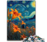 Puzzle da 1000 pezzi per adolescenti Gigli gialli nel cielo notturno Design vivace e unico Esperienza di puzzle rilassante e stimolante 50x75cm
