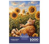Puzzle Da 1000 Pezzi Per Adolescenti Ginger Cat Sleeping in Sunflower Field Puzzle Per Adulti Gioco Rompicapo Analisi E Logica Aiuta Ad Allenare Il Cervello 38x26cm/1000pcs