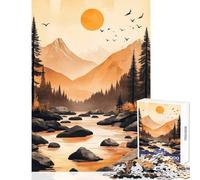 Puzzle da 1000 pezzi per adolescenti giocattolo da parete con tramonto sul fiume di montagna ottimo regalo per giochi educativi ogni pezzo è unico - Dimensioni 38x26cm