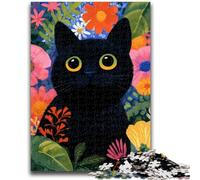 Puzzle da 1000 pezzi per adolescenti, gioco di famiglia con gatti neri e floreali, antistress, sfida difficile, collezione di artisti, belle arti, 50x75cm