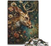 Puzzle da 1000 pezzi per adolescenti, gioco educativo con cervi floreali e relax, per compleanni, Natale e dai 14 anni in su, 26x38cm
