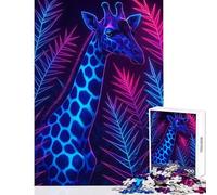 Puzzle da 1000 pezzi per adolescenti Giraffa al neon in ambiente tropicale Decorazione per la casa Giocattoli Ottimo regalo per giochi Gioco pratico Interessante riduzione dello stress 38x52cm