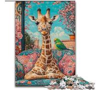 Puzzle da 1000 pezzi per adolescenti Giraffa sul divano, antistress con pezzi completamente incastrati di forma casuale per ragazzi dai 14 anni in su dimensioni 26x38cm