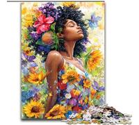 Puzzle da 1000 pezzi per adolescenti, Girasole, Donna africana, impegnativo e difficile, con pezzi completamente interconnessi e di forma casuale (dimensioni 50x75cm)