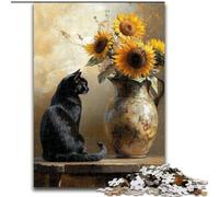 Puzzle da 1000 pezzi per adolescenti, girasole e gatto nero, elefante giocattolo, gioco intellettuale, regalo di compleanno, regali, arte murale per età 14+ (dimensioni 50x75cm)