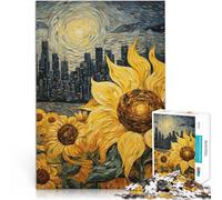 Puzzle da 1000 pezzi per adolescenti Girasoli davanti alla città Allena il tuo cervello e le tue mani Giocattoli per la decorazione della casa 52x38cm