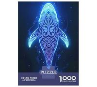 Puzzle Da 1000 Pezzi Per Adolescenti Glowing Blue Whale with Tribal Patterns Puzzle Per Adulti Giocattolo Decorazione Da Parete Sfida Difficile Impegnativo Da Completare 38x26cm/1000pcs