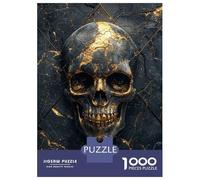 Puzzle Da 1000 Pezzi Per Adolescenti Gold Skull on Black Marble Puzzle Per Adulti Giochi Divertenti Decorazione Murale Riduzione Dello Stress Regali 38x26cm/1000pcs