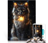 Puzzle da 1000 pezzi per adolescenti Golden Glow Maine Coon - Arte mistica del gatto - Ritratto felino incantato Giocattoli fai da te Buon regalo 38x26cm