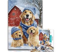 Puzzle da 1000 pezzi per adolescenti, Golden Retriever in inverno, puzzle per adulti, antistress, sfida difficile, regali di Babbo Natale segreto (dimensioni 75x50cm)