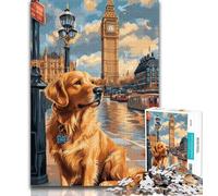 Puzzle da 1000 pezzi per adolescenti Golden Retriever sotto il Big Ben, un'offerta difficile e stimolante, un regalo per tutta la famiglia (dimensioni 75x50cm)